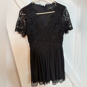 Lulu's Black Crochet Lace V-Neck Short Sleeve Peplum Dress